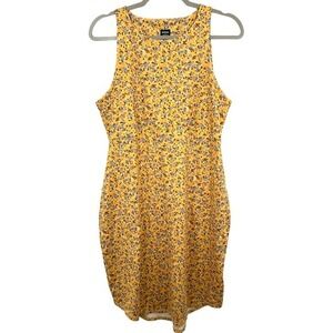 Prana Yellow Floral Sleeveless Casual Dress Sporty Athleisure Size Large